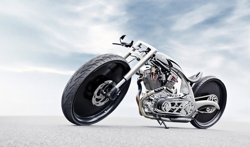 Custom Chopper Motorcycle — Silver, Dramatic, 3d Render