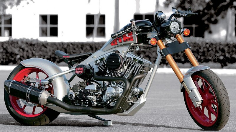 Custom Chopper Motorcycle — Silver, Dramatic, Afternoon, Photograph, Engine