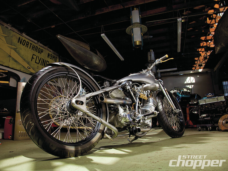 Custom Chopper Motorcycle — Silver, Dramatic, Afternoon, Photograph