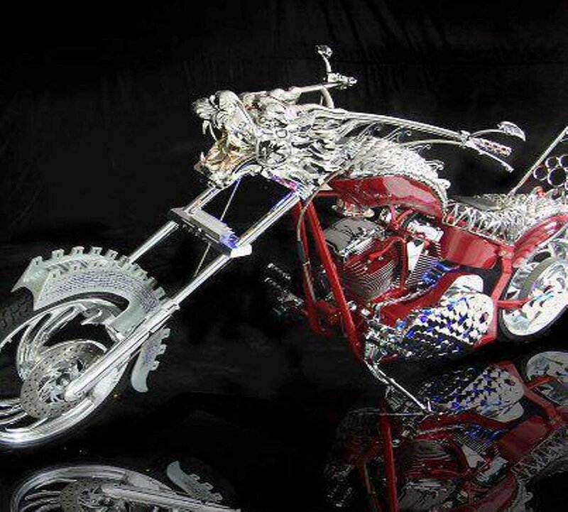Custom Chopper Motorcycle — Silver, Dramatic, Photograph