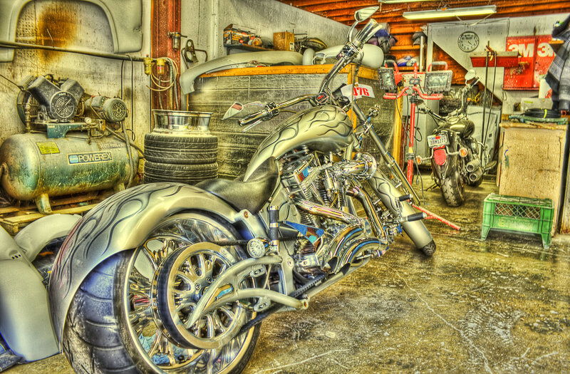 Custom Chopper Motorcycle — Silver, Industrial, Photograph