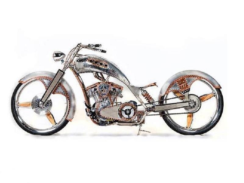 Custom Chopper Motorcycle — Silver, Mechanical