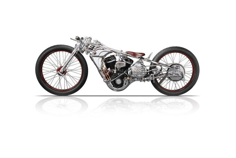 Custom Chopper Motorcycle — Silver, Neutral, Photograph, Engine, Spoked Wheels