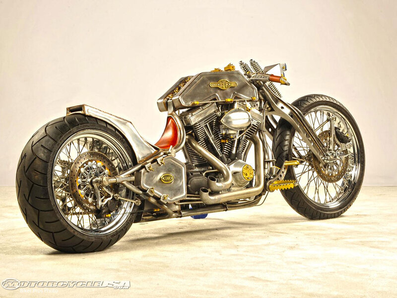 Custom Chopper Motorcycle — Silver, Neutral, Photograph, Engine