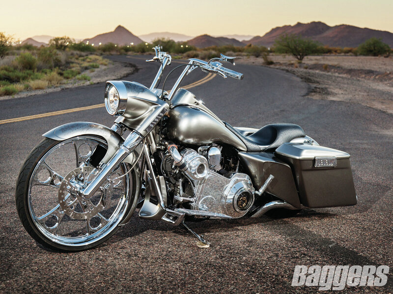 Custom Chopper Motorcycle — Silver, Serene, Sunset