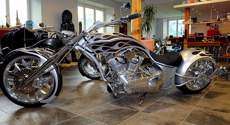Custom Chopper Motorcycle — Silver, Showroom