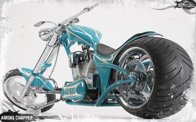 Custom Chopper Motorcycle — Teal, Dramatic