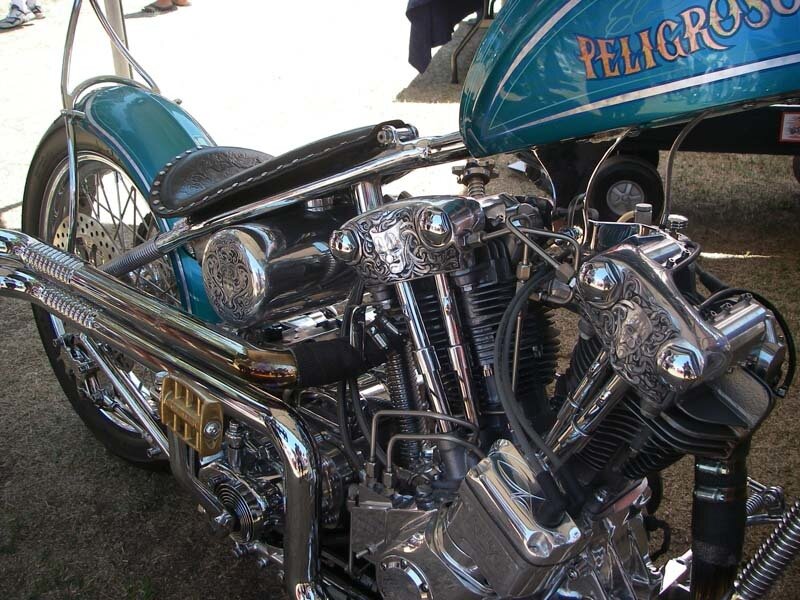Custom Chopper Motorcycle — Teal, Mechanical
