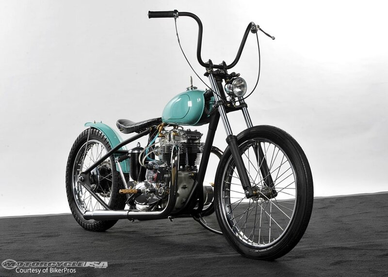 Custom Chopper Motorcycle — Teal, Neutral, Photograph