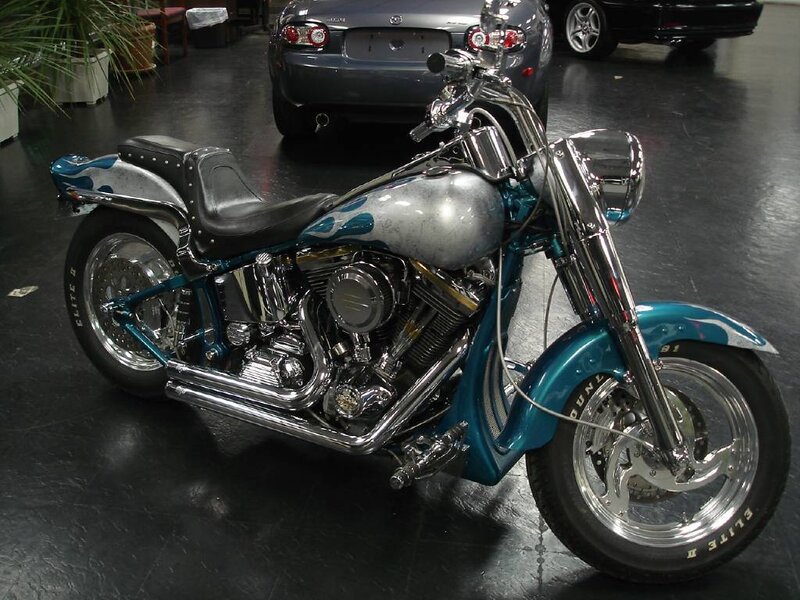 Custom Chopper Motorcycle — Teal, Neutral