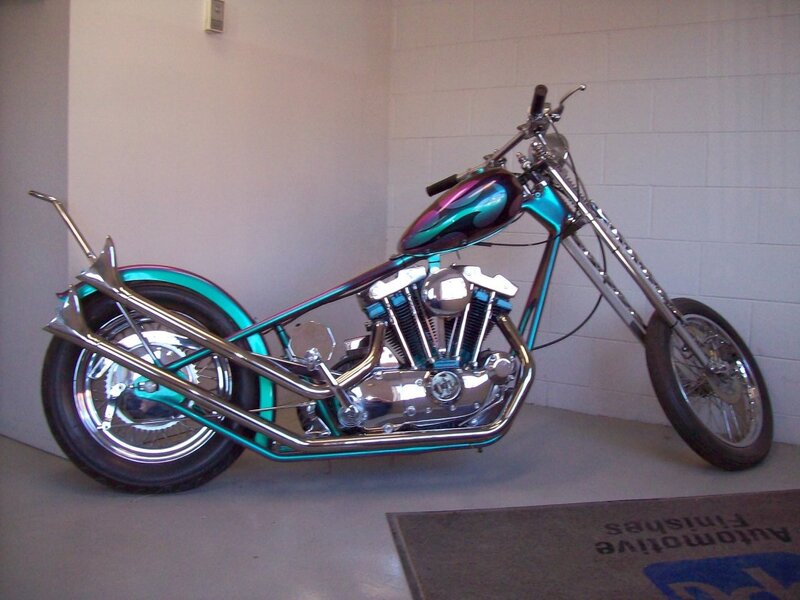 Custom Chopper Motorcycle — Teal, Static