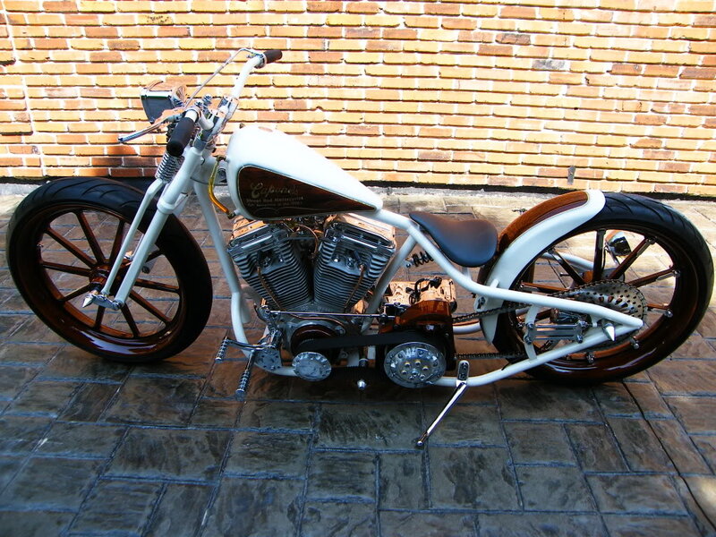 Custom Chopper Motorcycle — White, Calm, Afternoon, Photograph