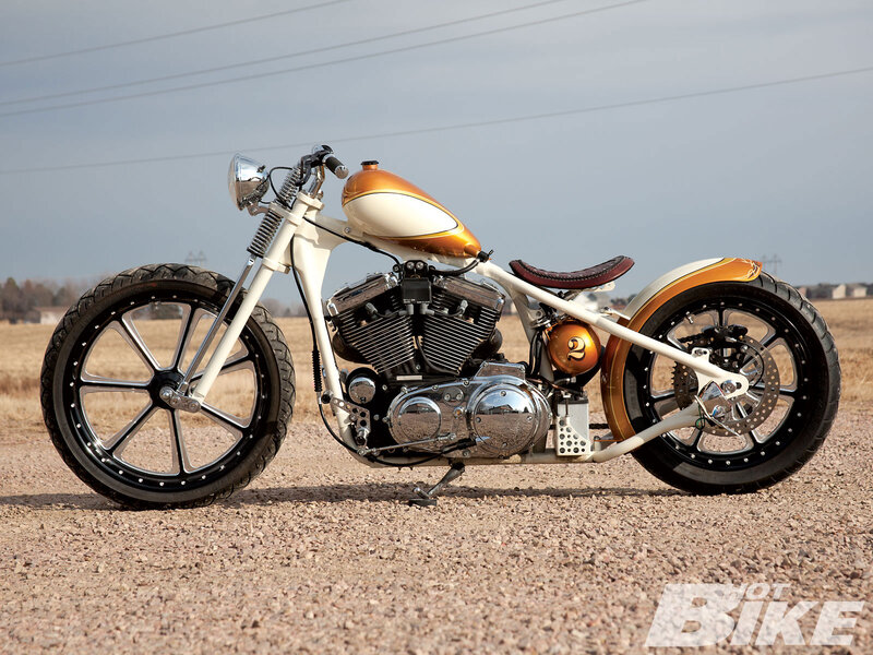 Custom Chopper Motorcycle — White, Calm, Afternoon