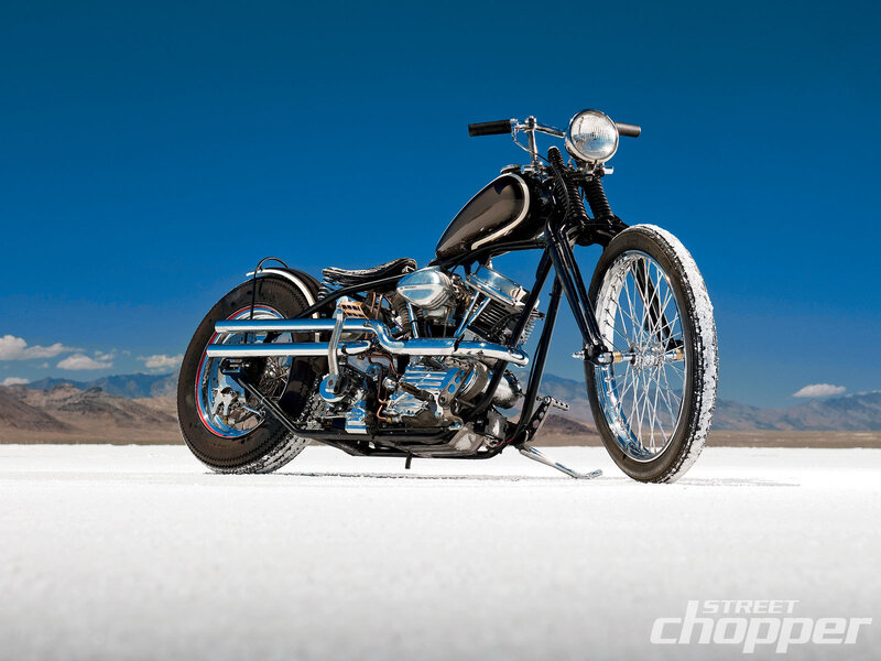 Custom Chopper Motorcycle — White, Dramatic