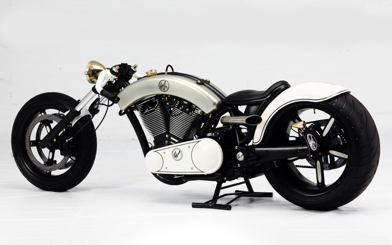 Custom Chopper Motorcycle — White, Neutral, Photograph, Engine