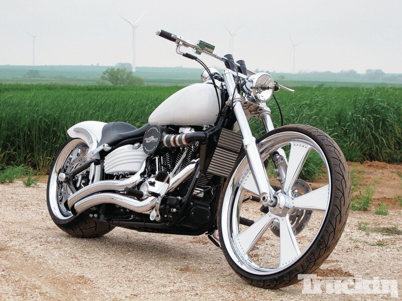Custom Chopper Motorcycle — White, Serene