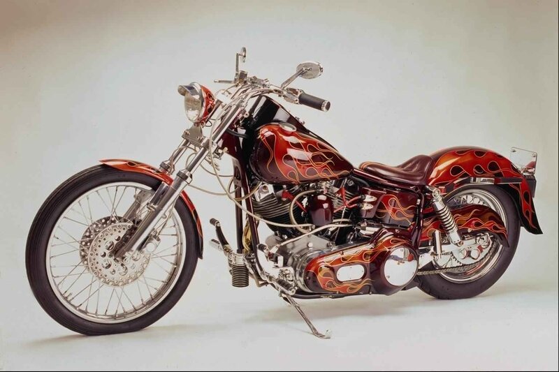 Custom chopper motorcycle with flames