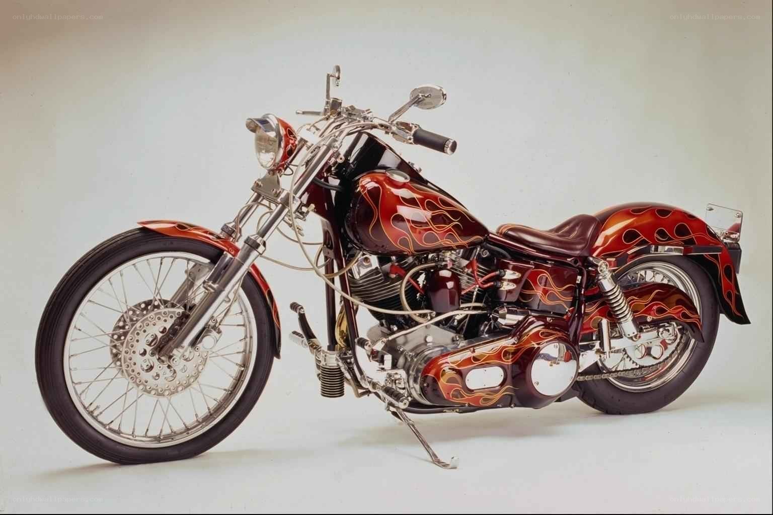 Custom chopper motorcycle with flames