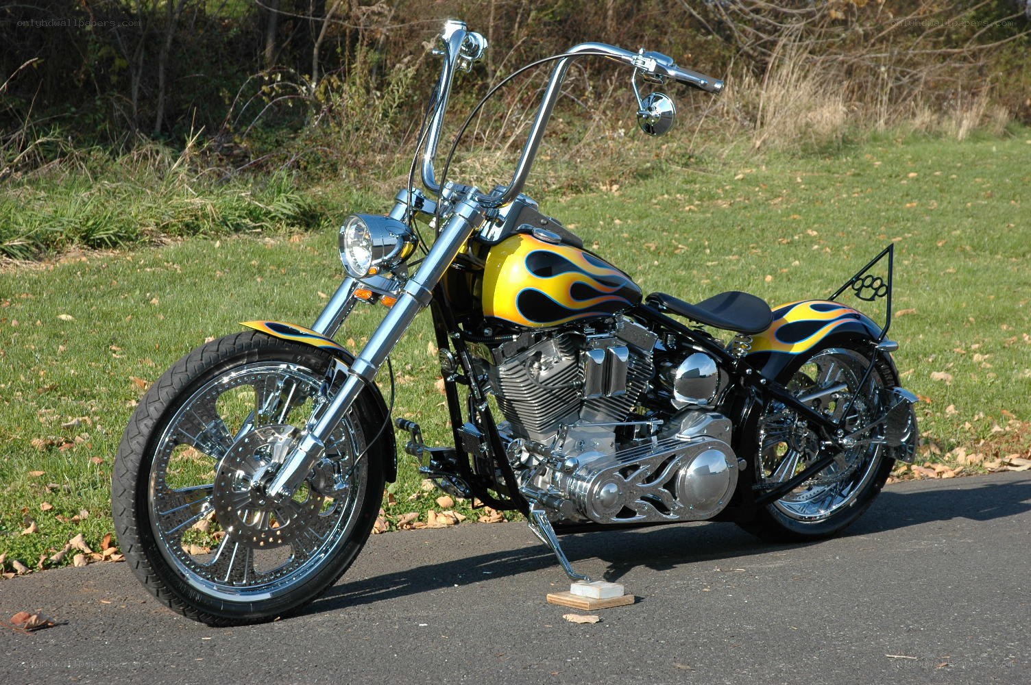 custom chopper motorcycle with flames