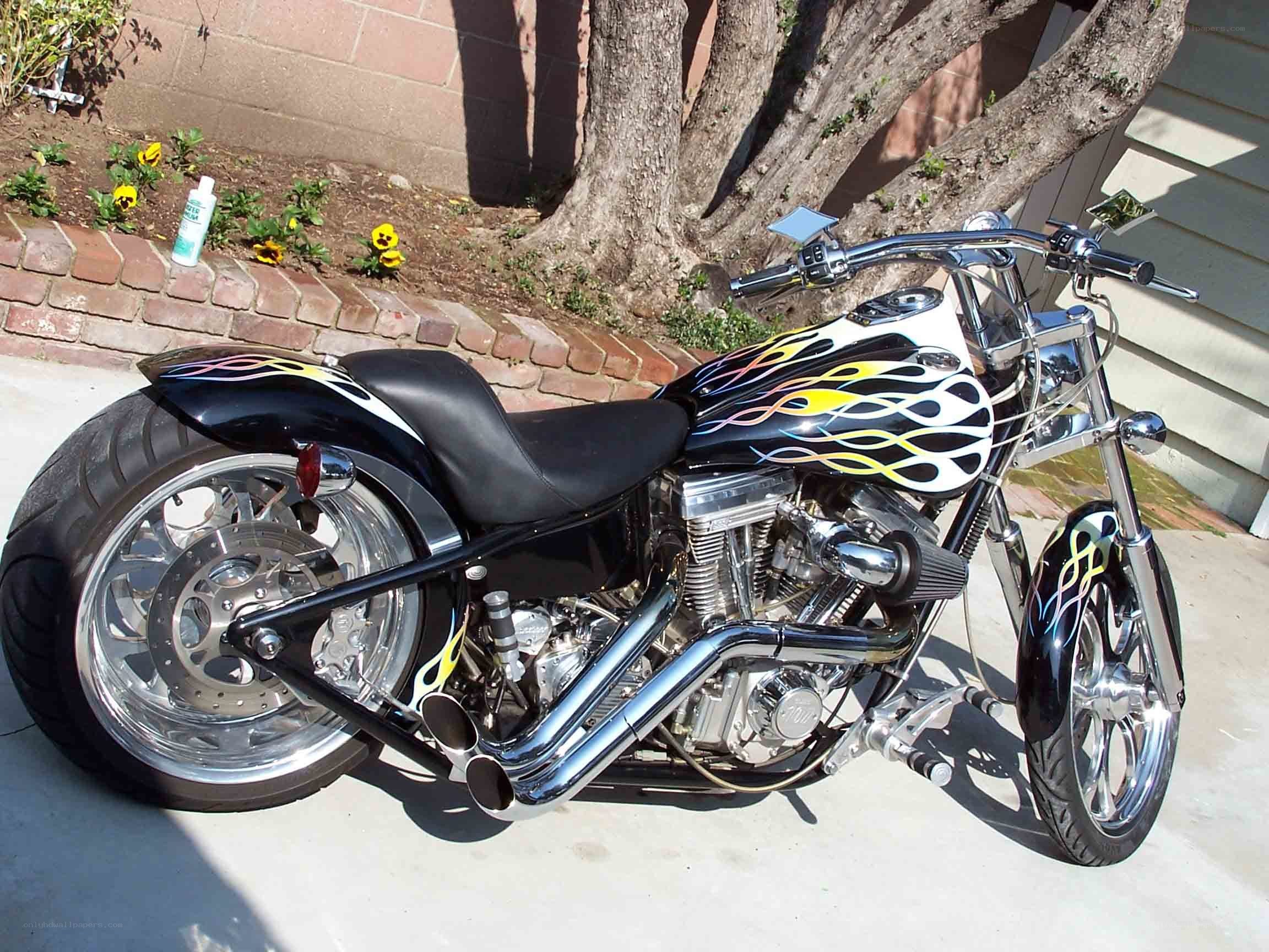 custom chopper motorcycle with flames