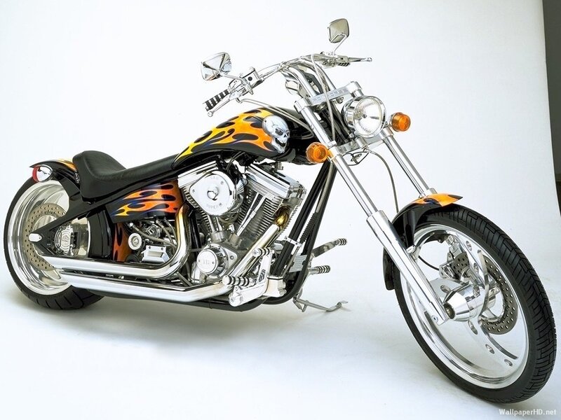 Custom chopper motorcycle with flames