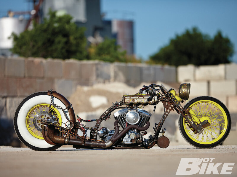 Custom Chopper Motorcycle — Yellow, Industrial