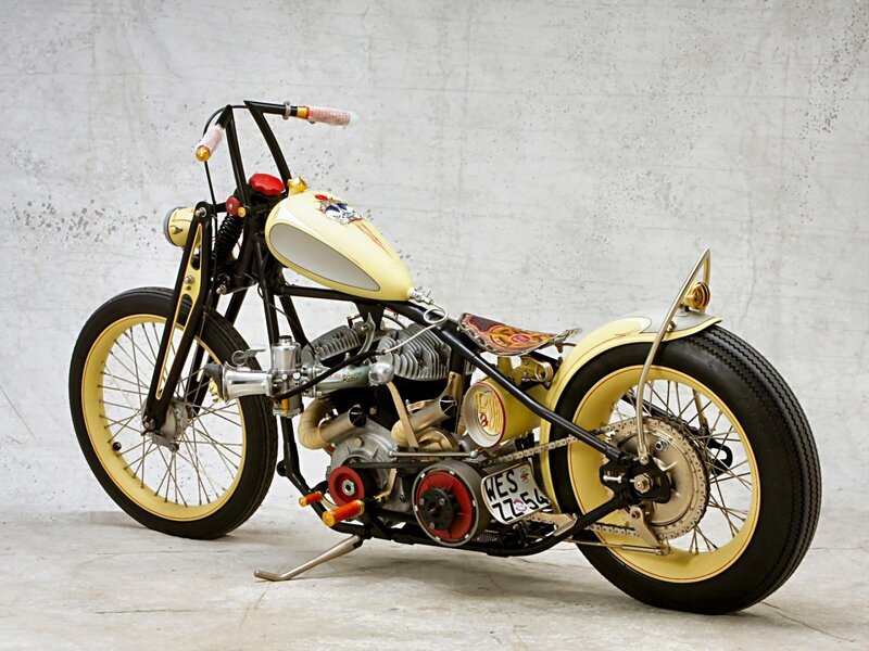 Custom Chopper Motorcycle — Yellow, Neutral, Photograph