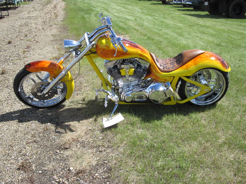 Custom Chopper Motorcycle — Yellow, Outdoor, Afternoon
