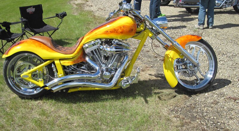 Custom Chopper Motorcycle — Yellow, Outdoor