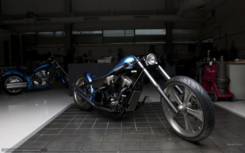 Custom chopper motorcycles in workshop