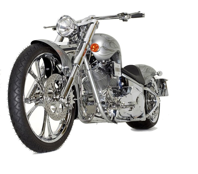Custom Chrome Motorcycle — Silver, Neutral, Photograph, Headlight