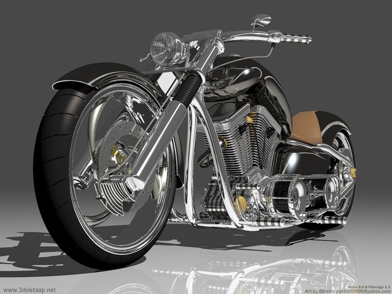Custom Chrome Motorcycle — Silver, Reflective