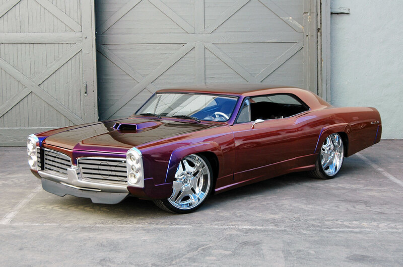 custom classic car in garage
