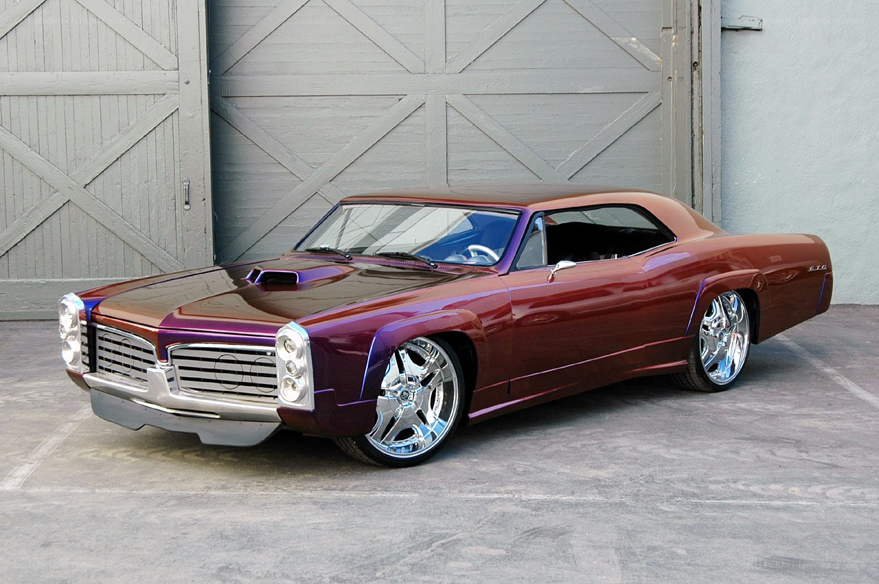 custom classic car in garage