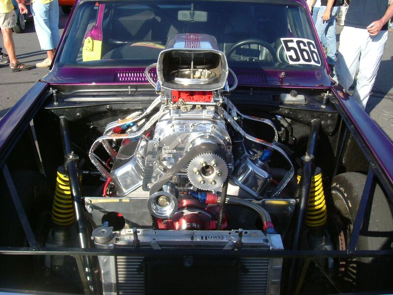 custom engine in purple car