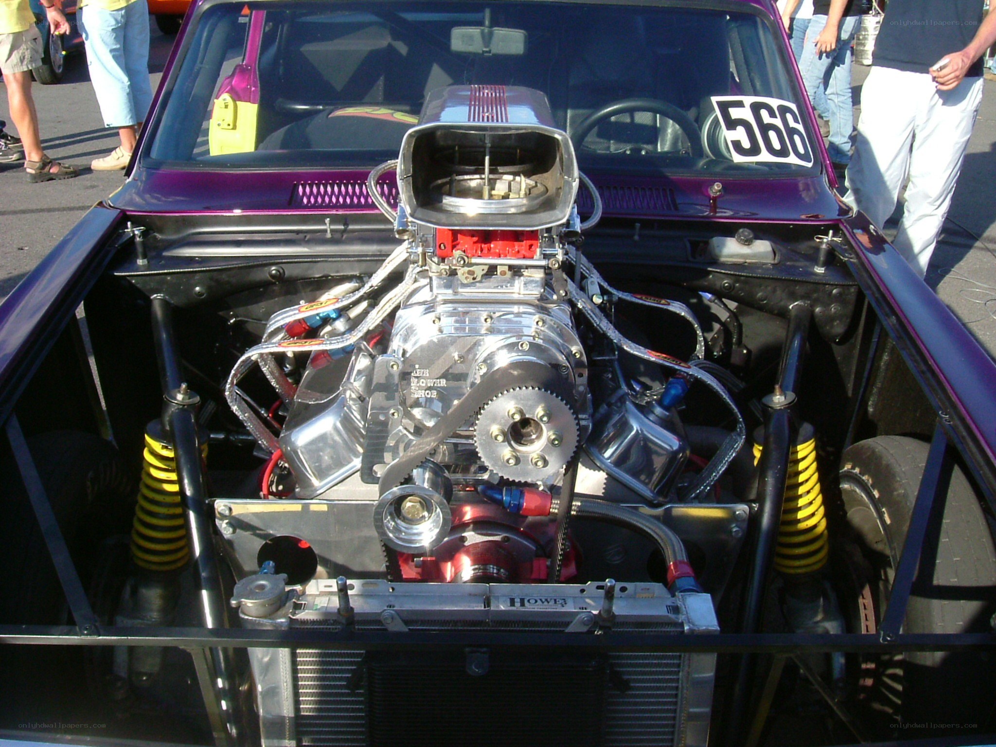 custom engine in purple car