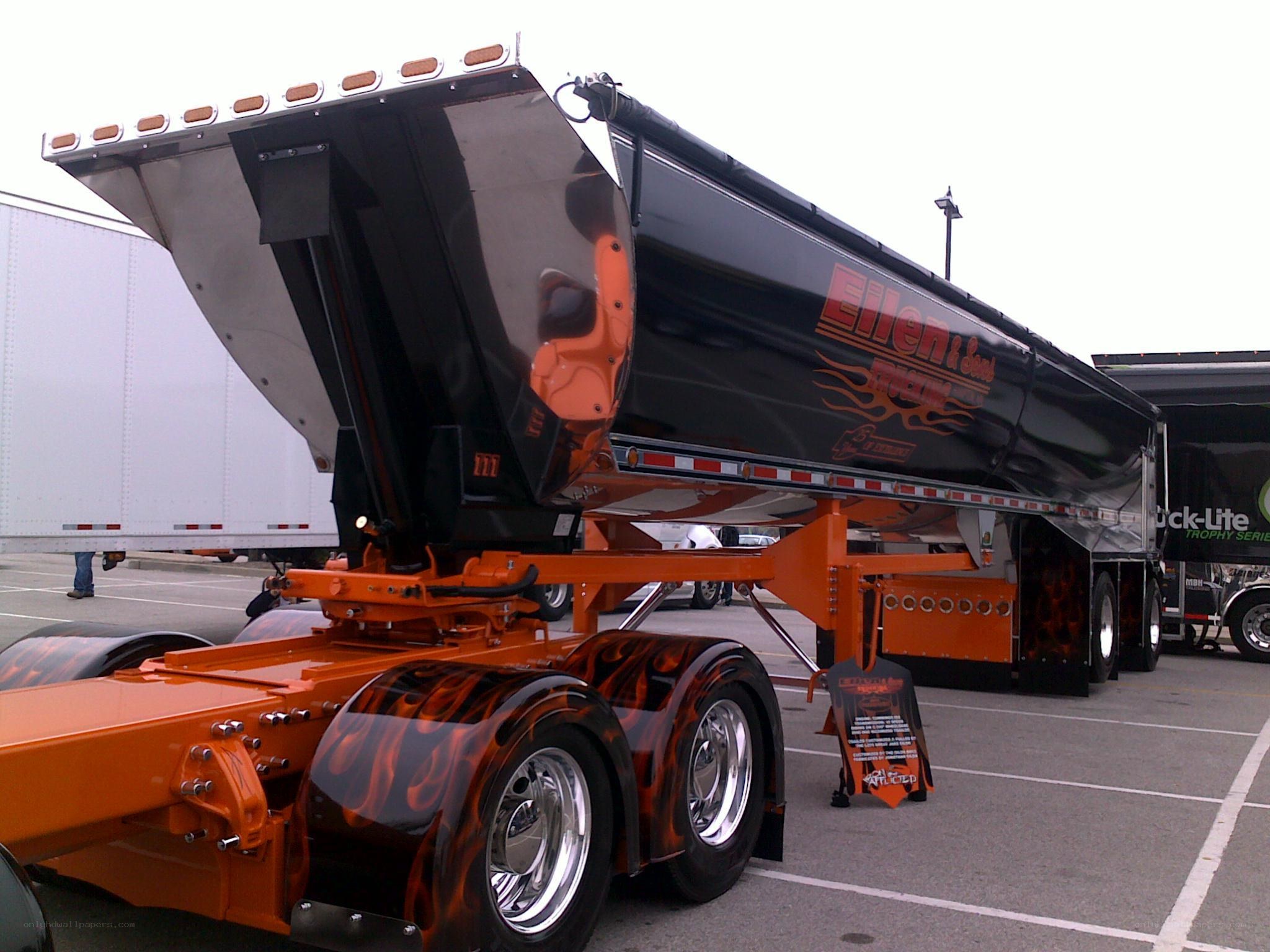 custom flame-decorated dump trailer