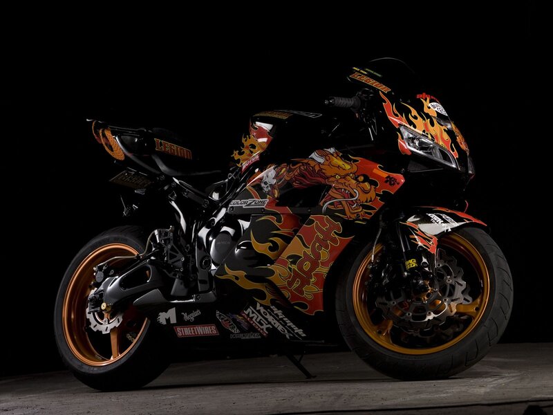 custom flame-decorated sportbike