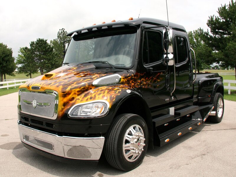 Custom flame-painted black truck