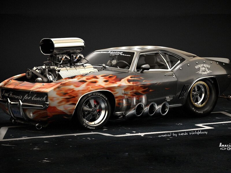 Custom Flame-painted Car — Black, Dramatic
