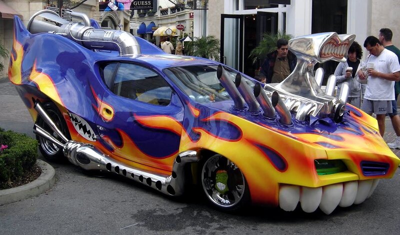 Custom Flame-painted Car — Blue
