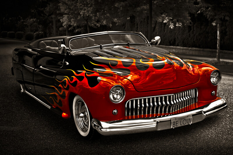 Custom Flame-painted Car — Red, Dramatic