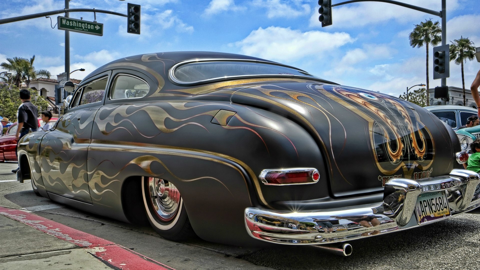Custom flame-painted classic car