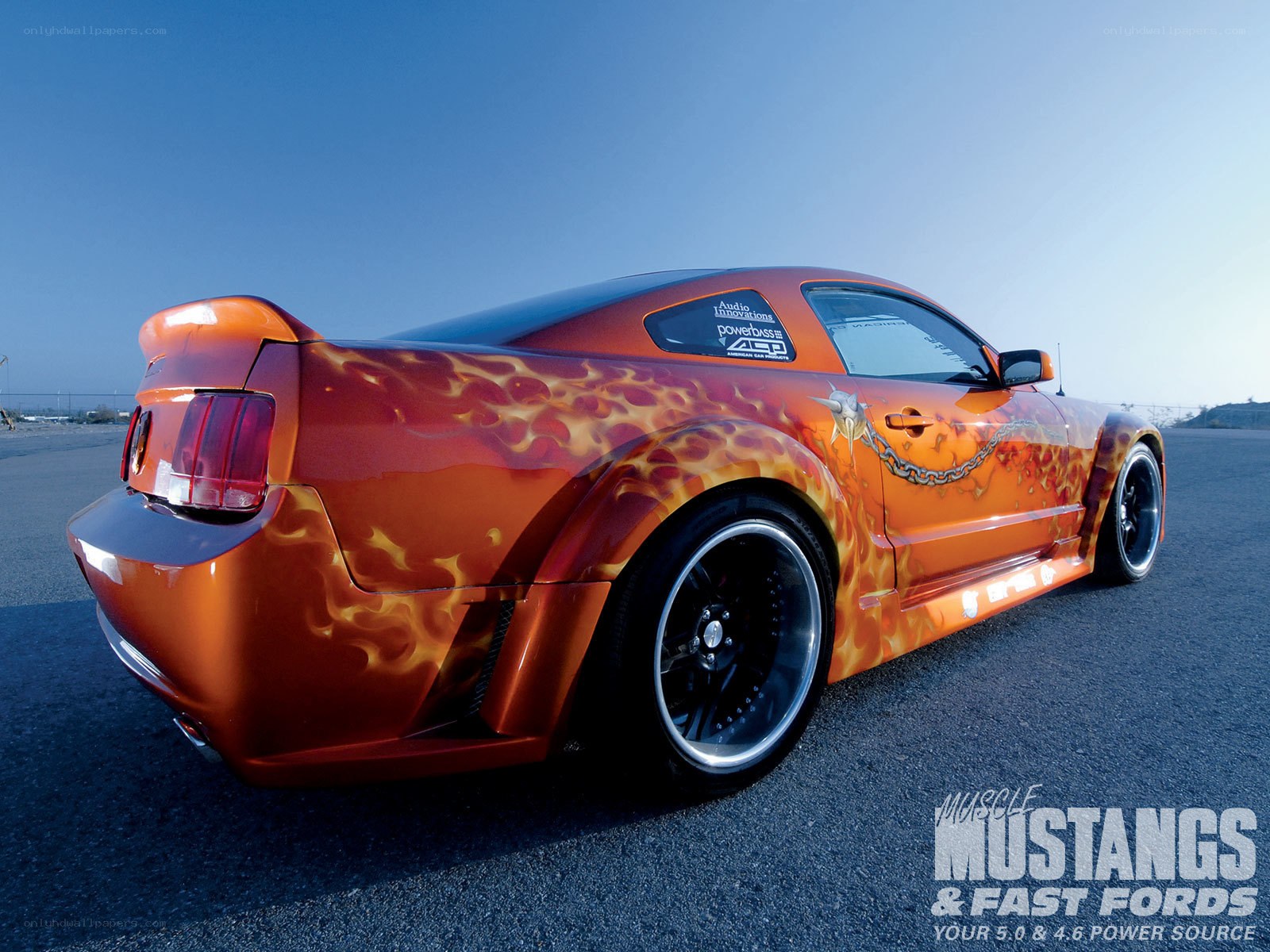 Custom flame-painted Mustang