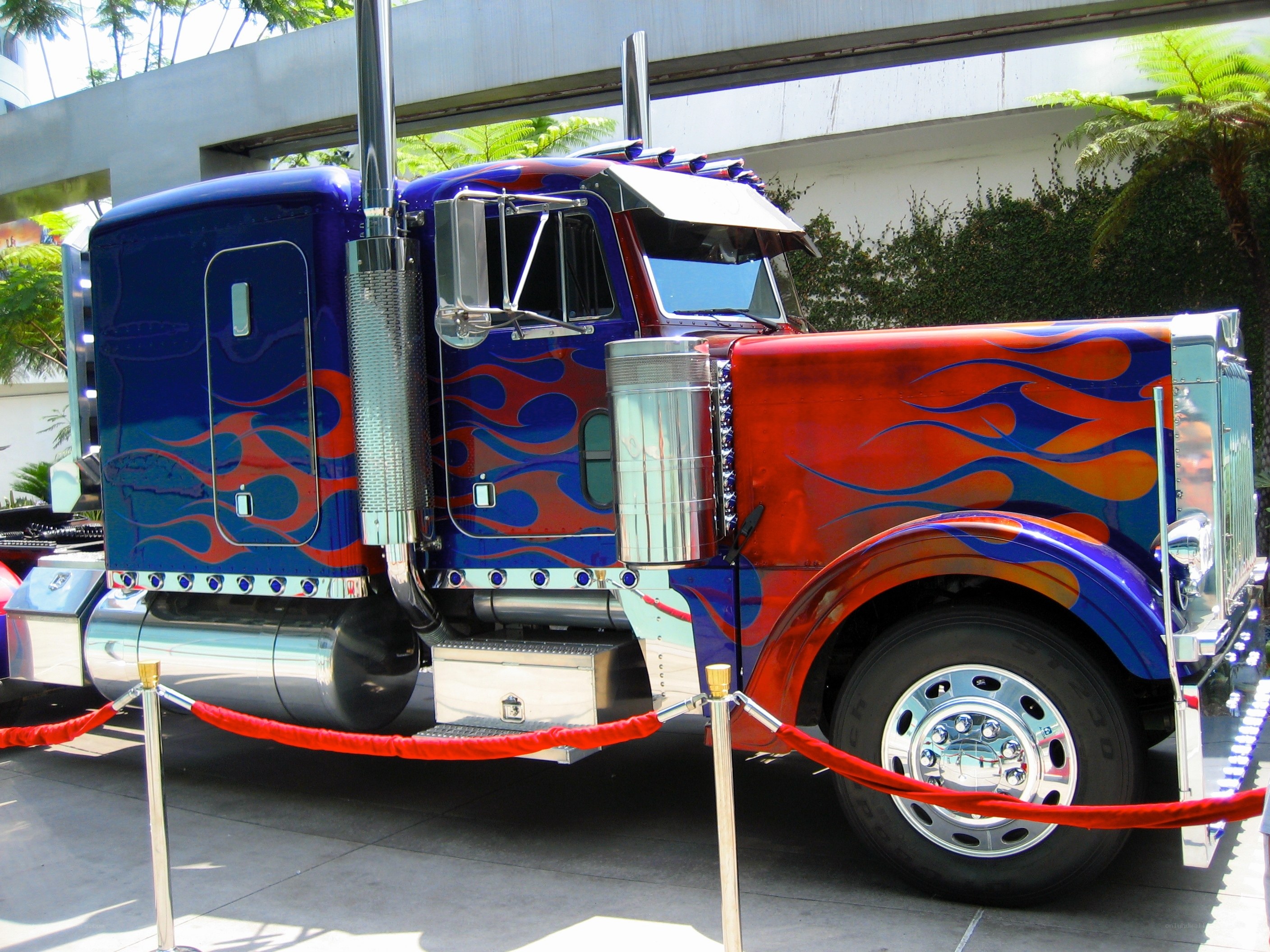 Custom flame-painted semi-truck