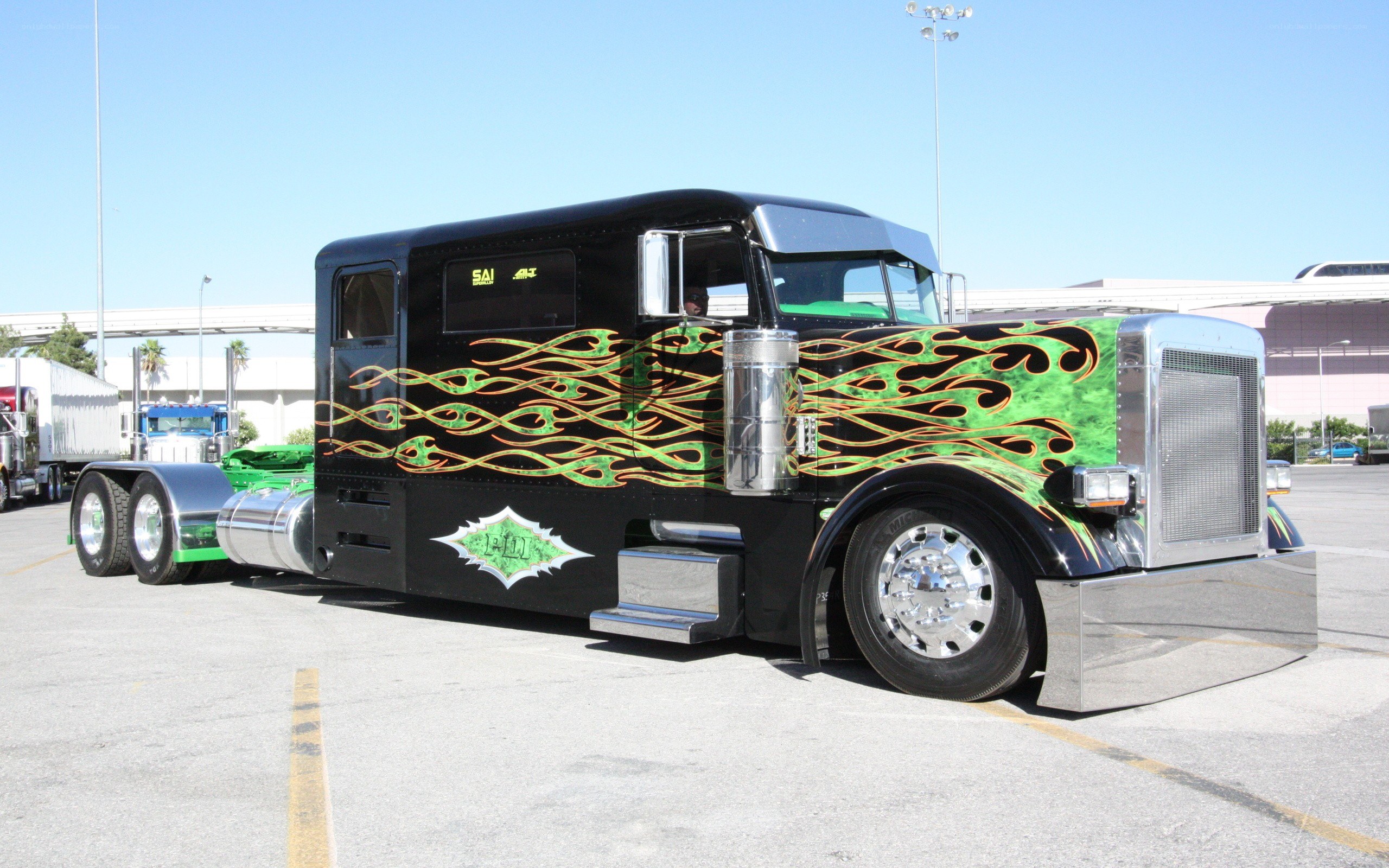 custom flame-painted semi-truck