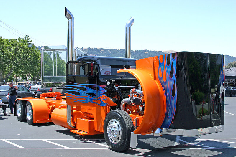 Custom flame-painted semi-truck