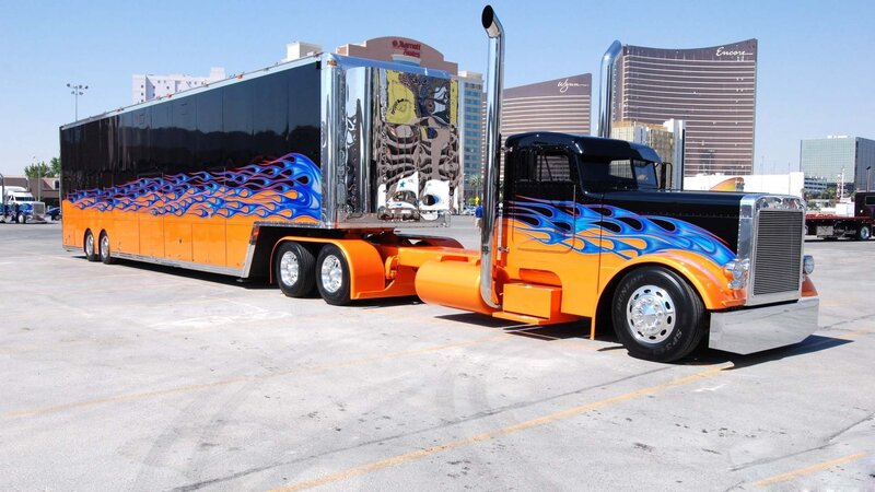 Custom Flame-painted Semi-truck — Orange, Dramatic