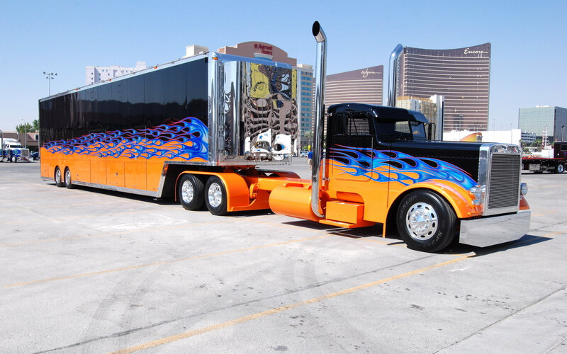 Custom Flame-painted Semi-truck — Orange
