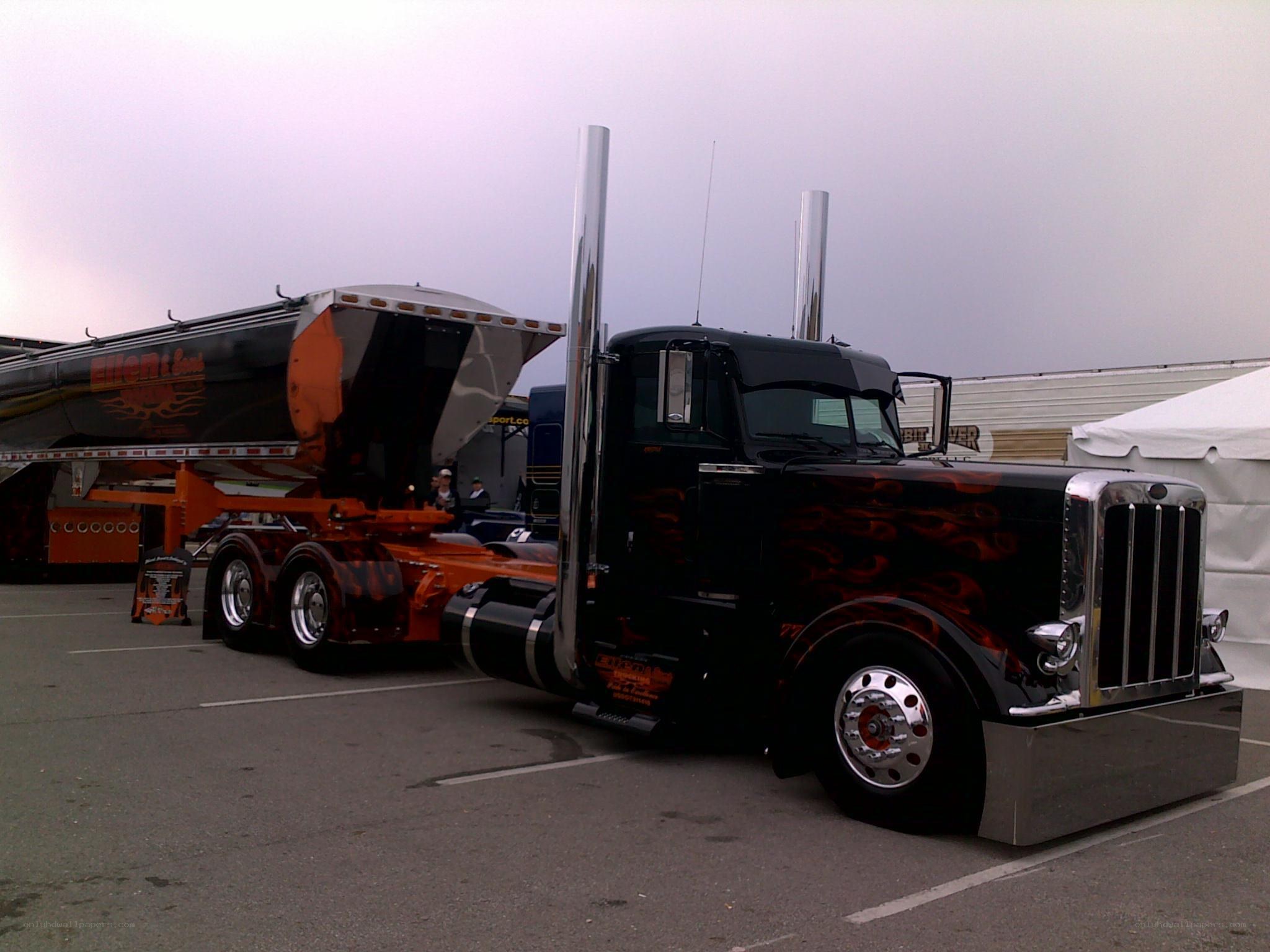 Custom flame-painted semi-truck